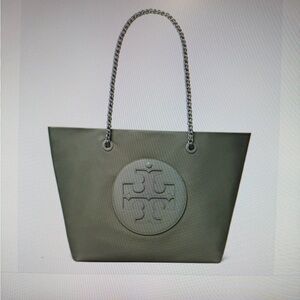Tory Burch Dark Green Tote with Chain Straps